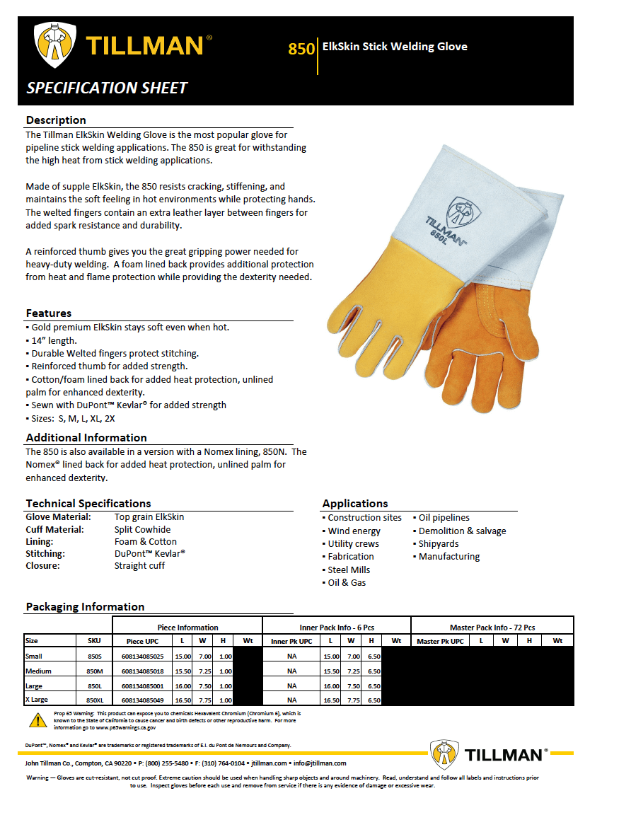 850 Stick Welding Glove | Premium Top Grain & Elkskin Welding